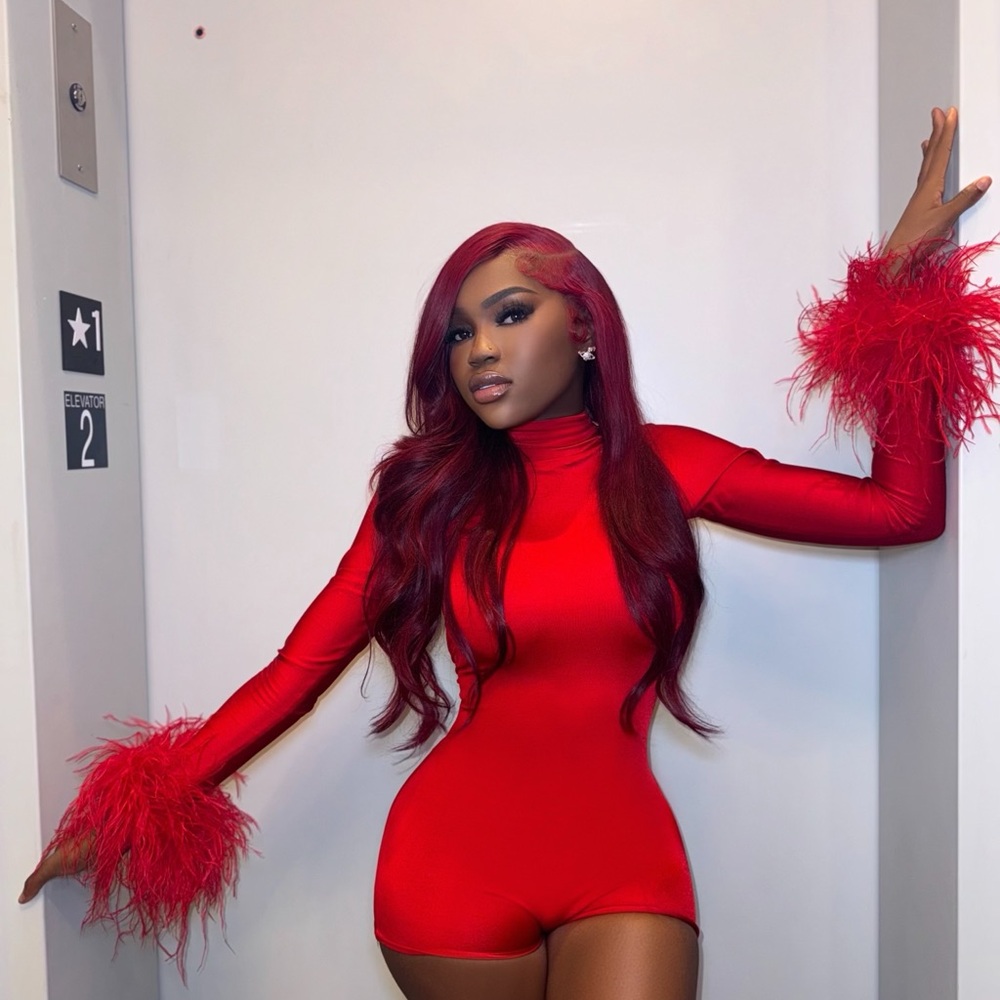 Red ostrich jumpsuit